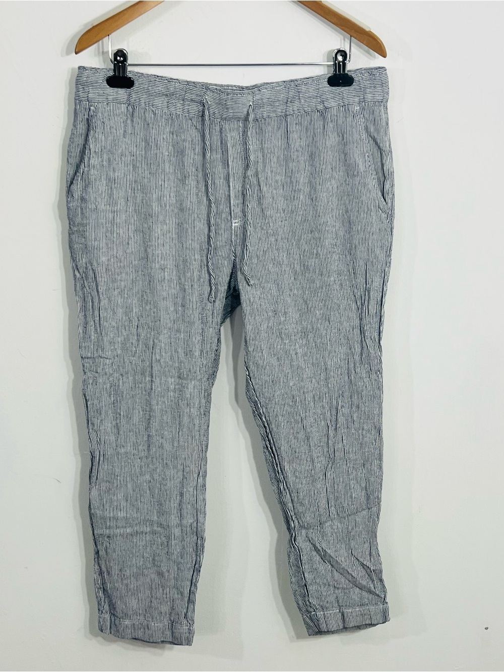 GAP Easy Pant Linen Pull On Elastic Tie Waist Striped Casual Fit Pockets Sz L